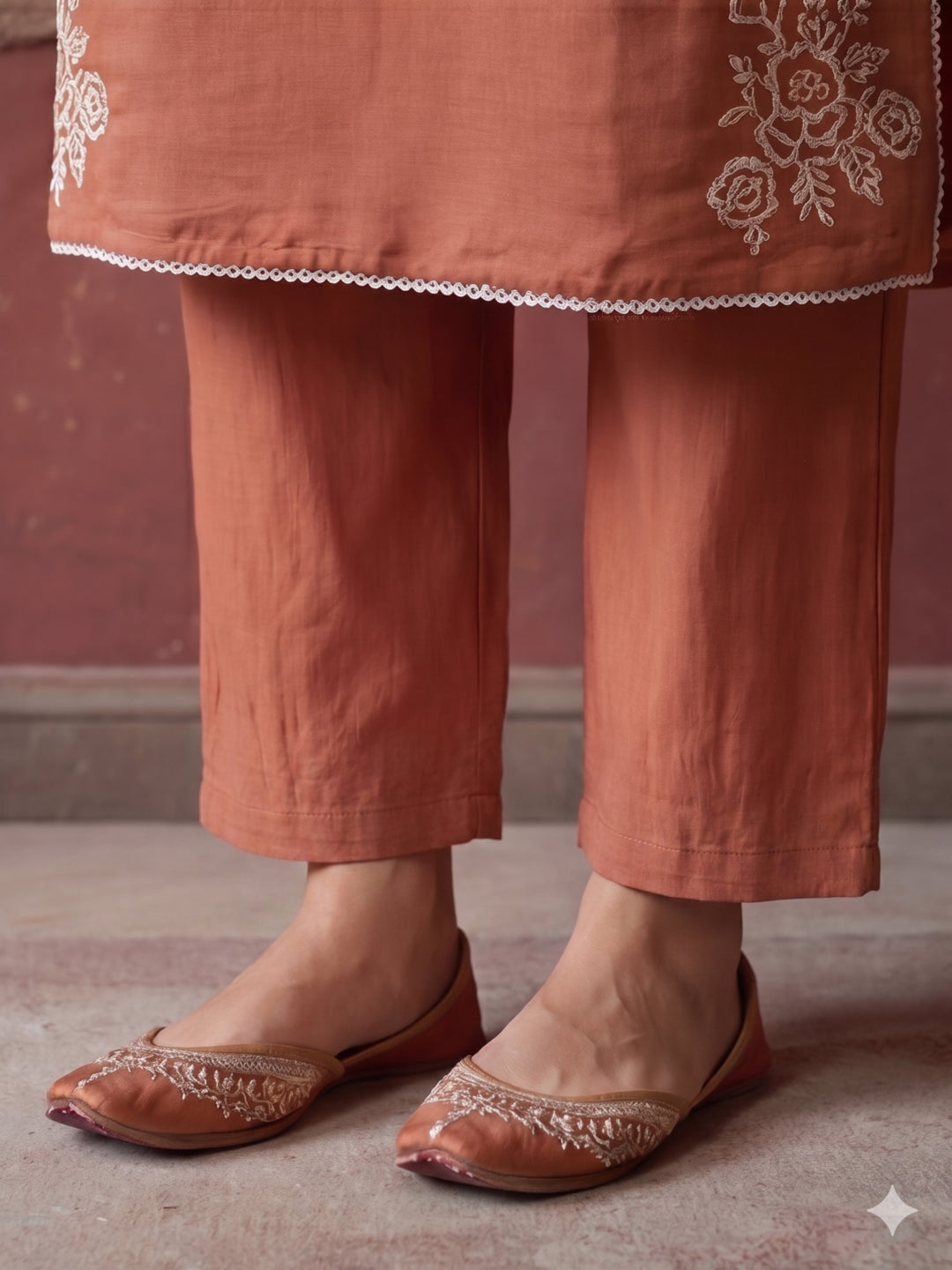 Embroidered Chanderi Cotton Kurta With Silk Blend pant & Chanderi Dupatta Set For Women