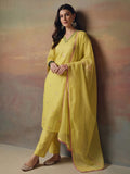 Embroidered Chanderi Cotton Kurta With Silk Blend pant & Organza Dupatta Set For Women