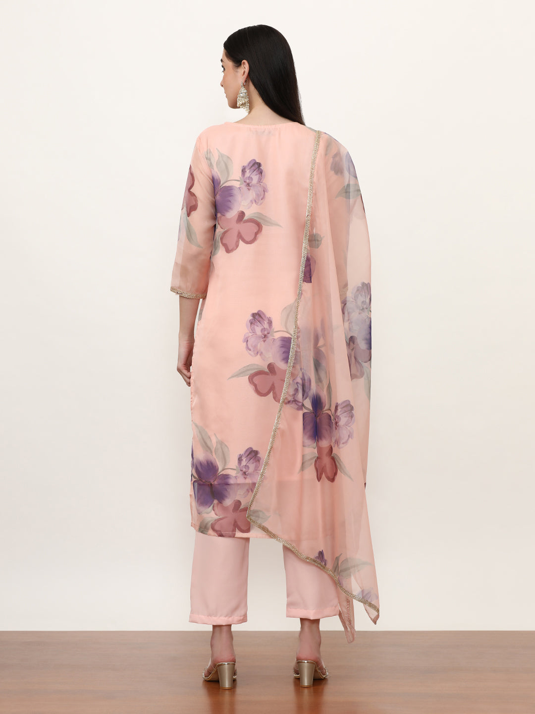 Printed Organza Floral Kurta Sets With Organza Dupatta