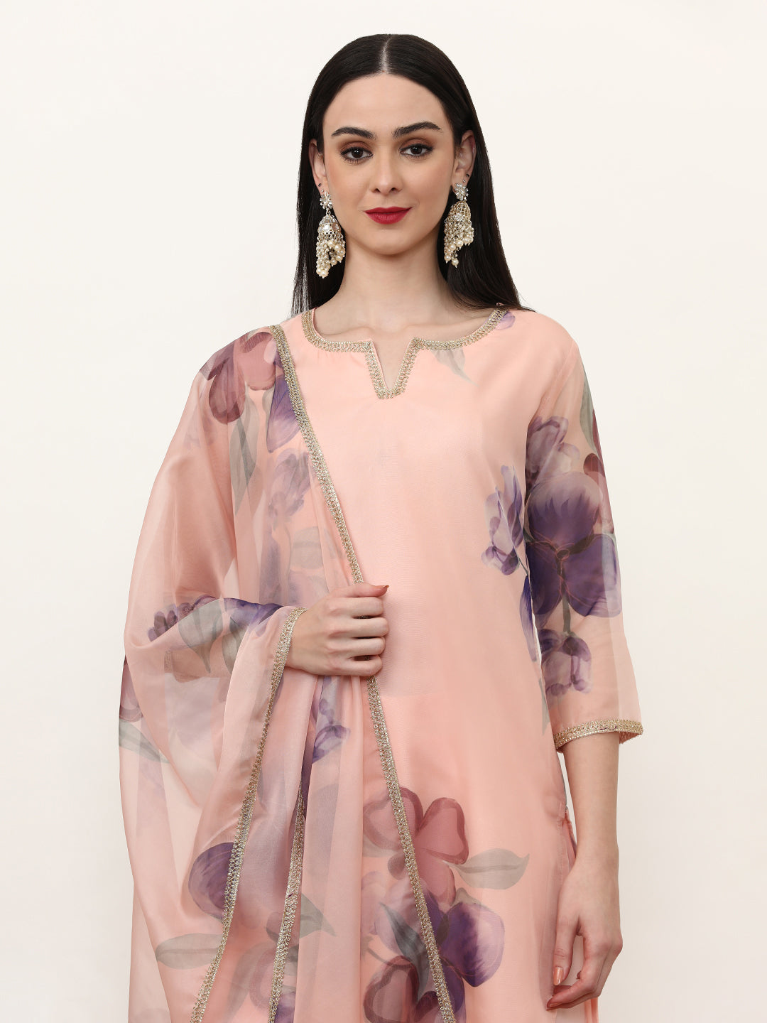 Printed Organza Floral Kurta Sets With Organza Dupatta