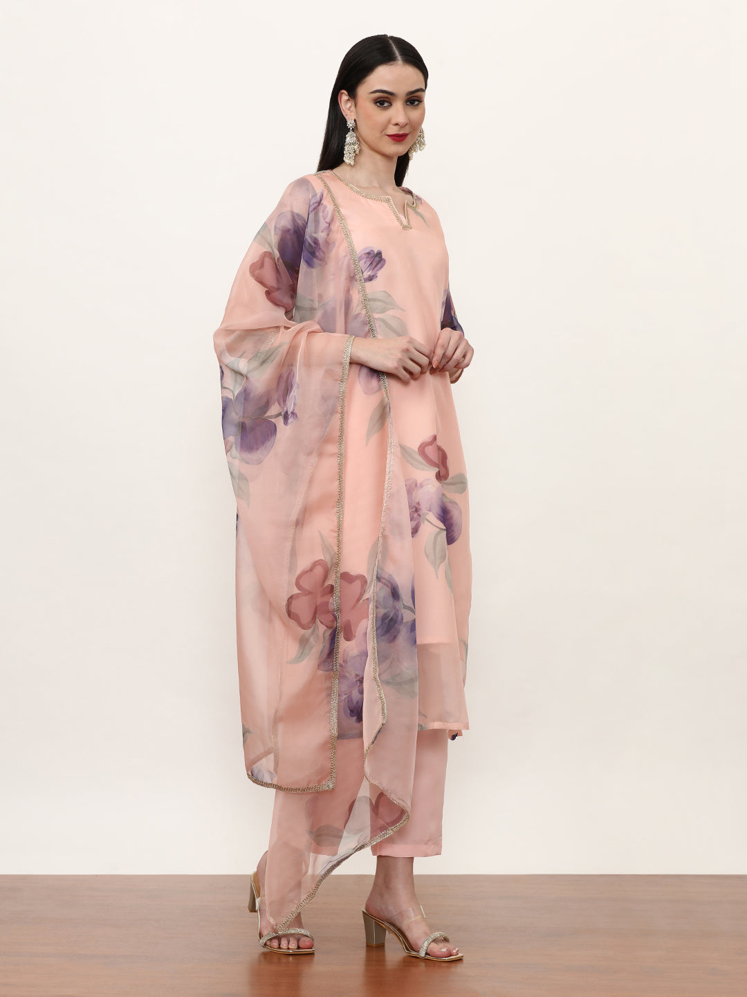 Printed Organza Floral Kurta Sets With Organza Dupatta