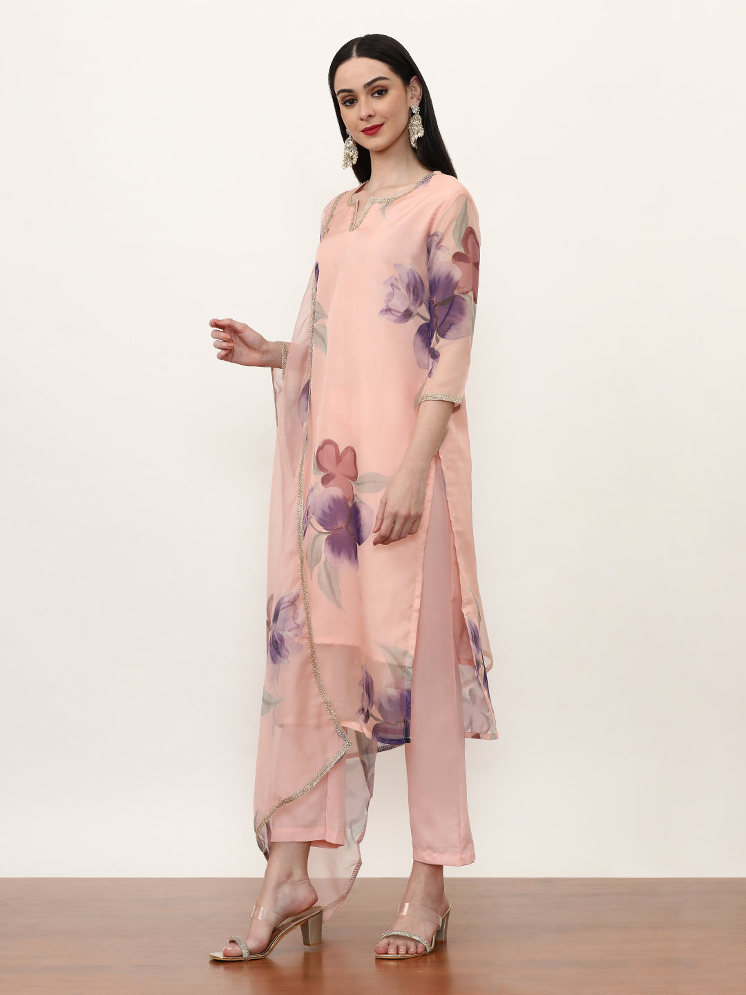 Printed Organza Floral Kurta Sets With Organza Dupatta