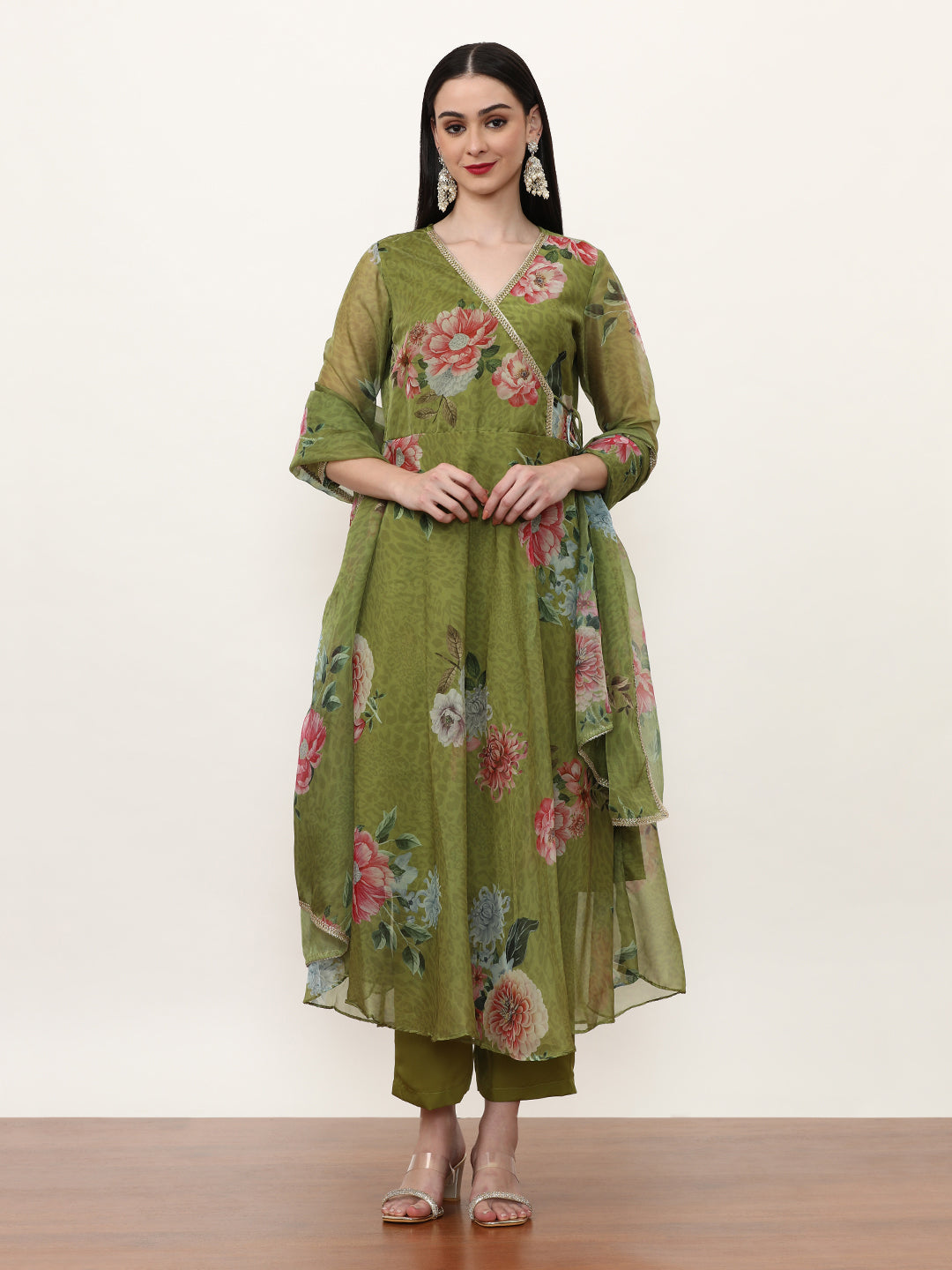 Printed Organza Floral Kurta Sets With Organza Dupatta