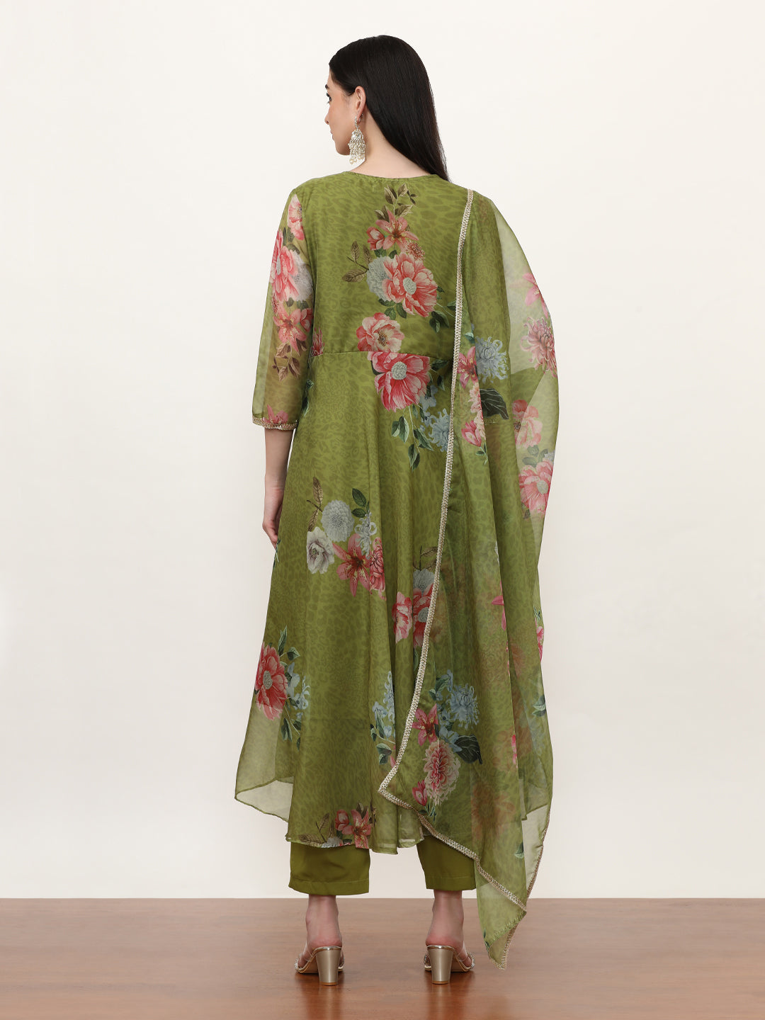 Printed Organza Floral Kurta Sets With Organza Dupatta