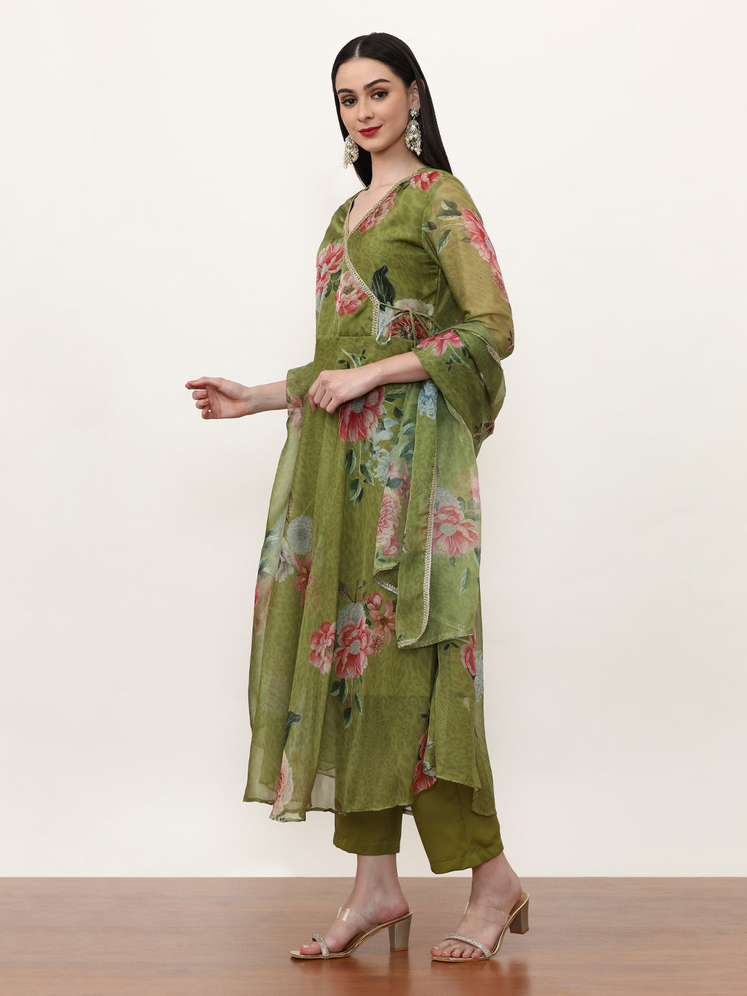 Printed Organza Floral Kurta Sets With Organza Dupatta