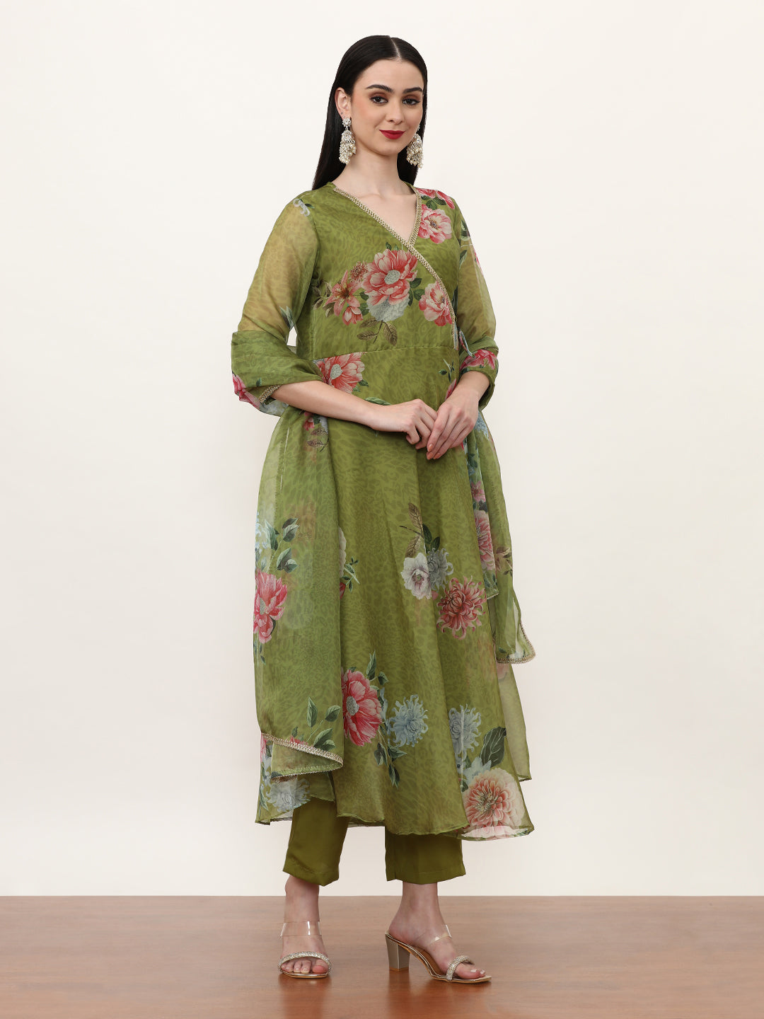 Printed Organza Floral Kurta Sets With Organza Dupatta