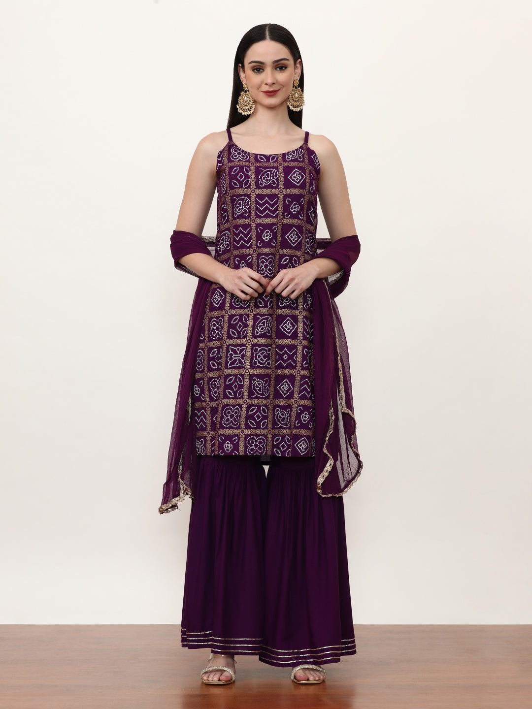 Printed Ethnic Motifs Kurta Sets With Poly Chiffon Dupatta