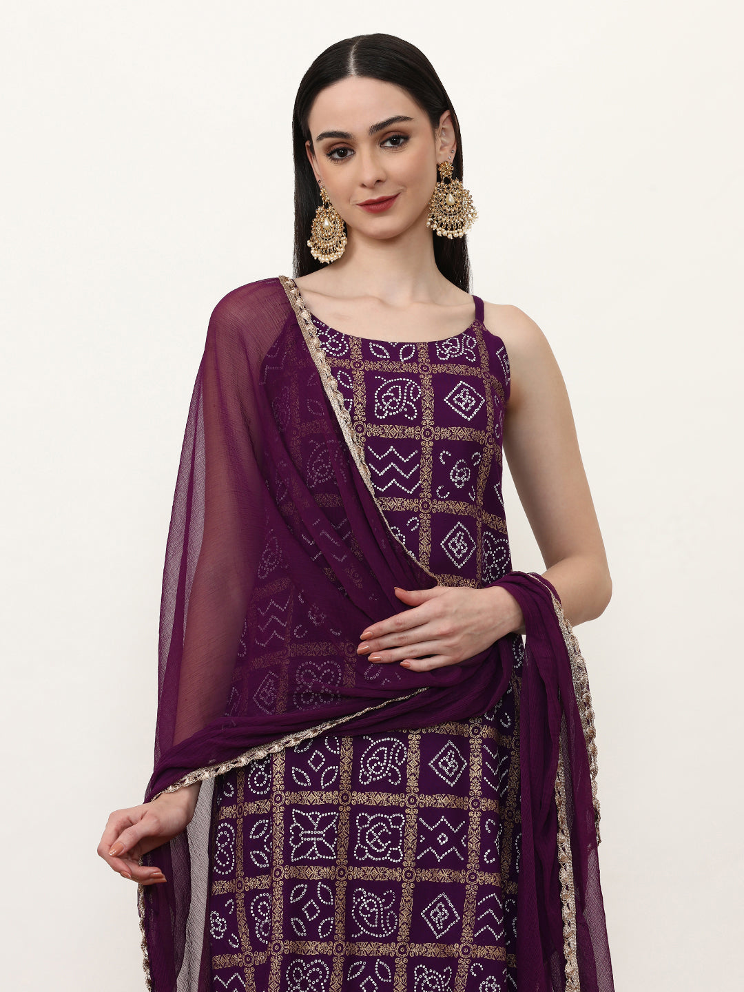 Printed Ethnic Motifs Kurta Sets With Poly Chiffon Dupatta