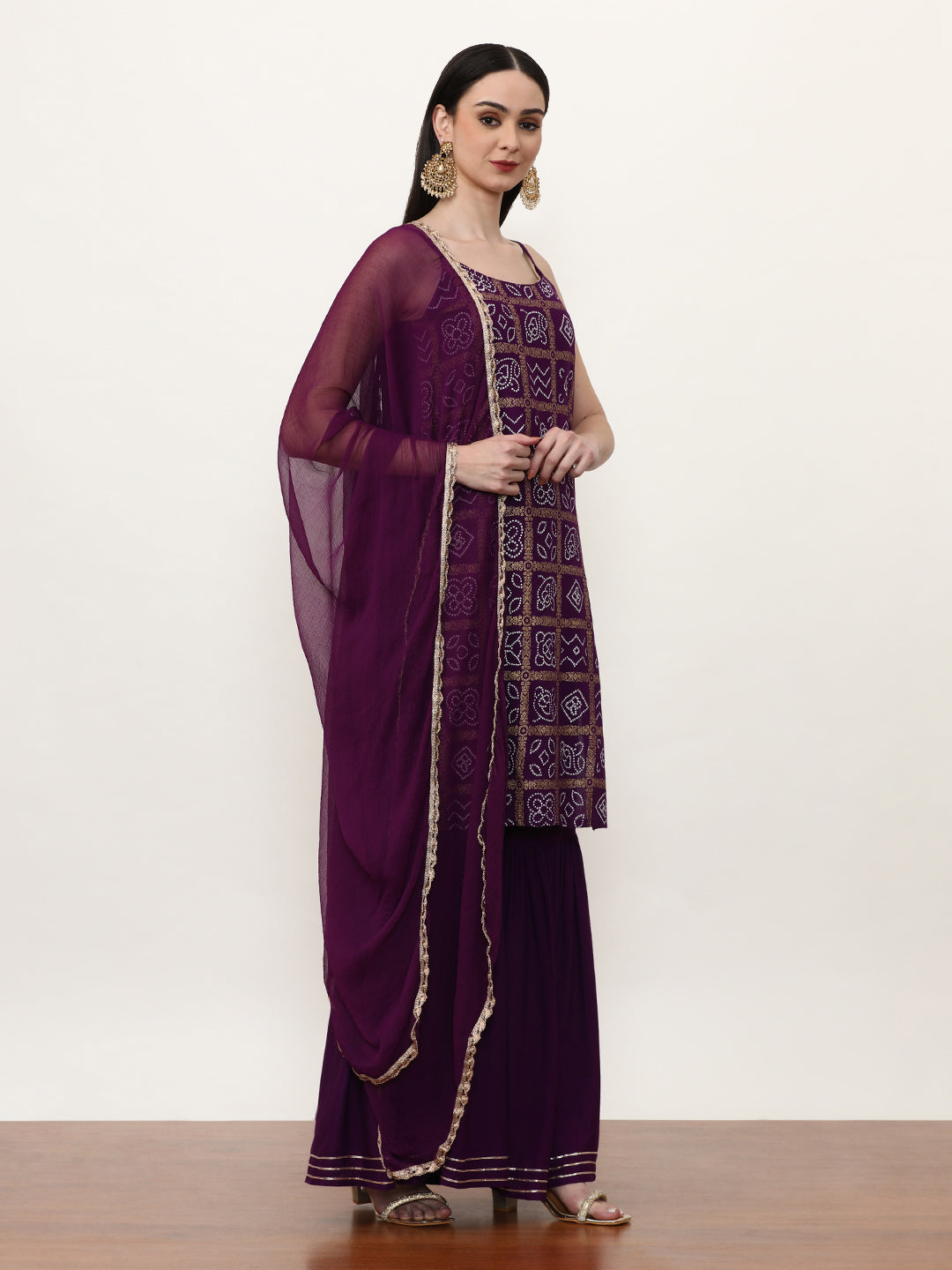 Printed Ethnic Motifs Kurta Sets With Poly Chiffon Dupatta