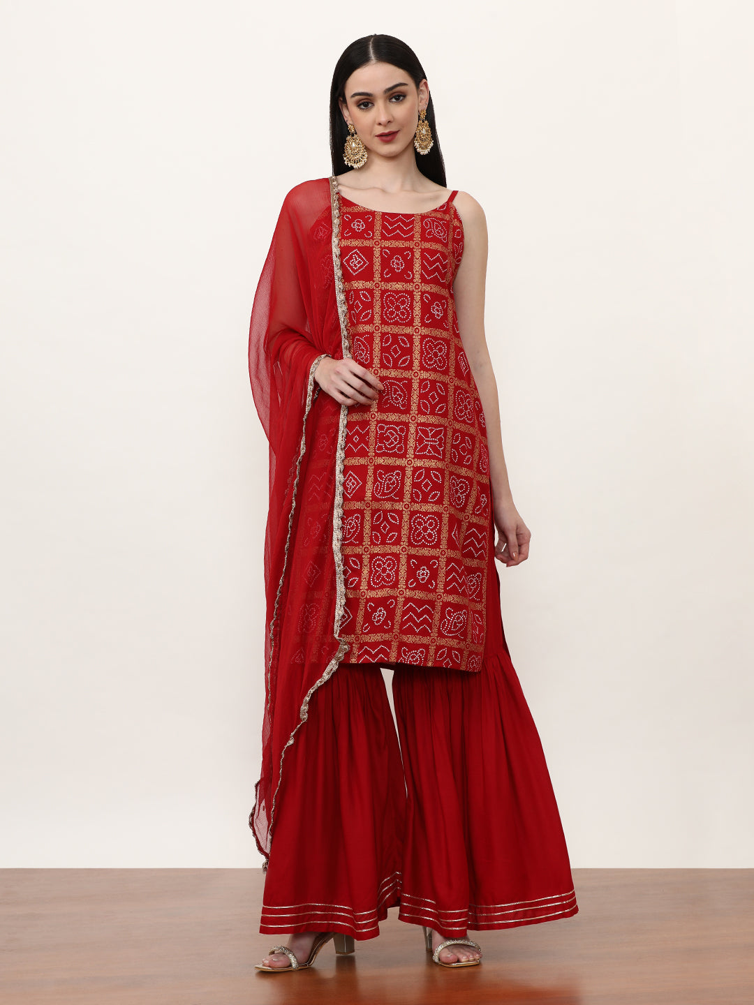 Printed Ethnic Motifs Kurta Sets With Poly Chiffon Dupatta