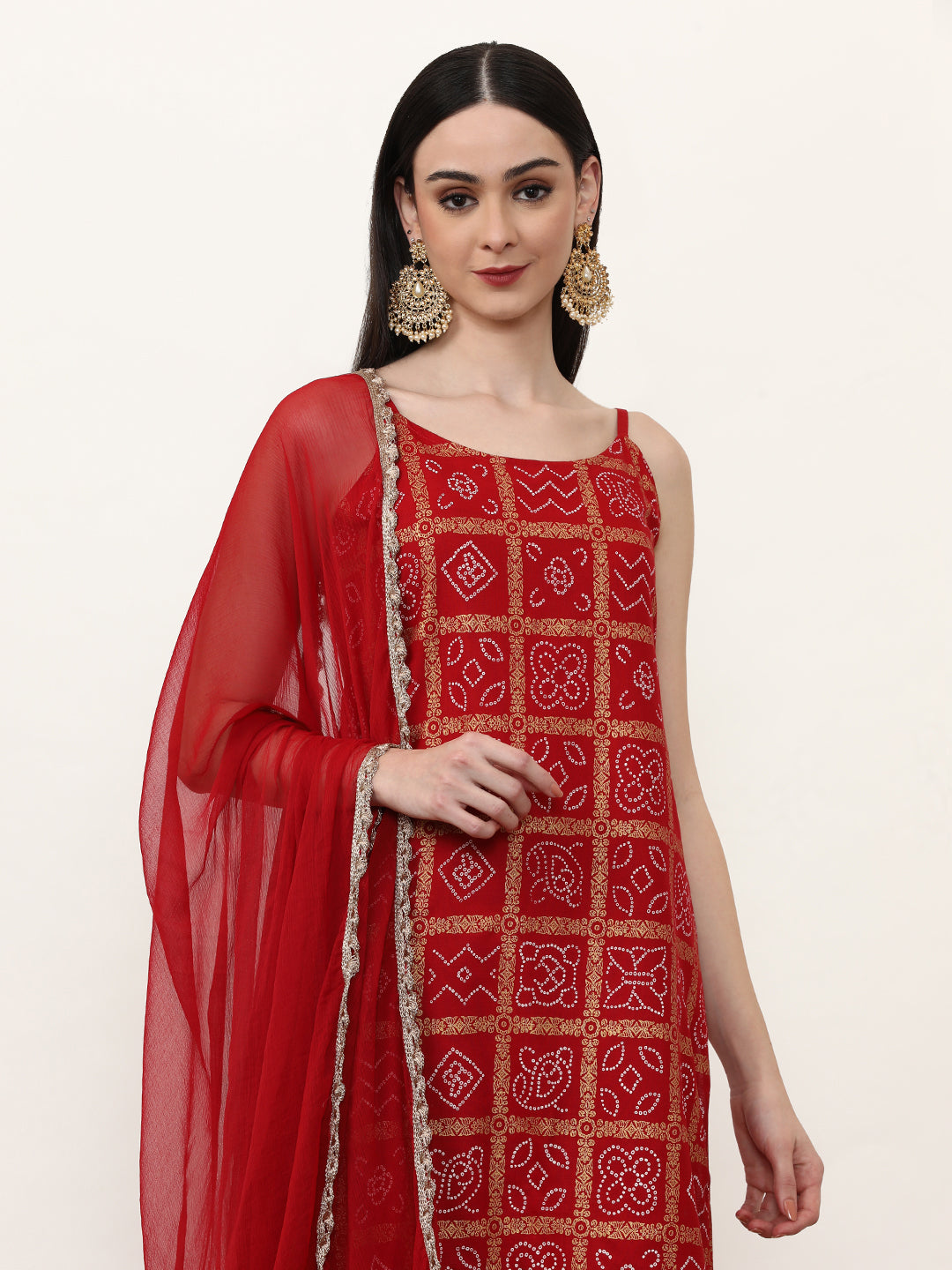 Printed Ethnic Motifs Kurta Sets With Poly Chiffon Dupatta