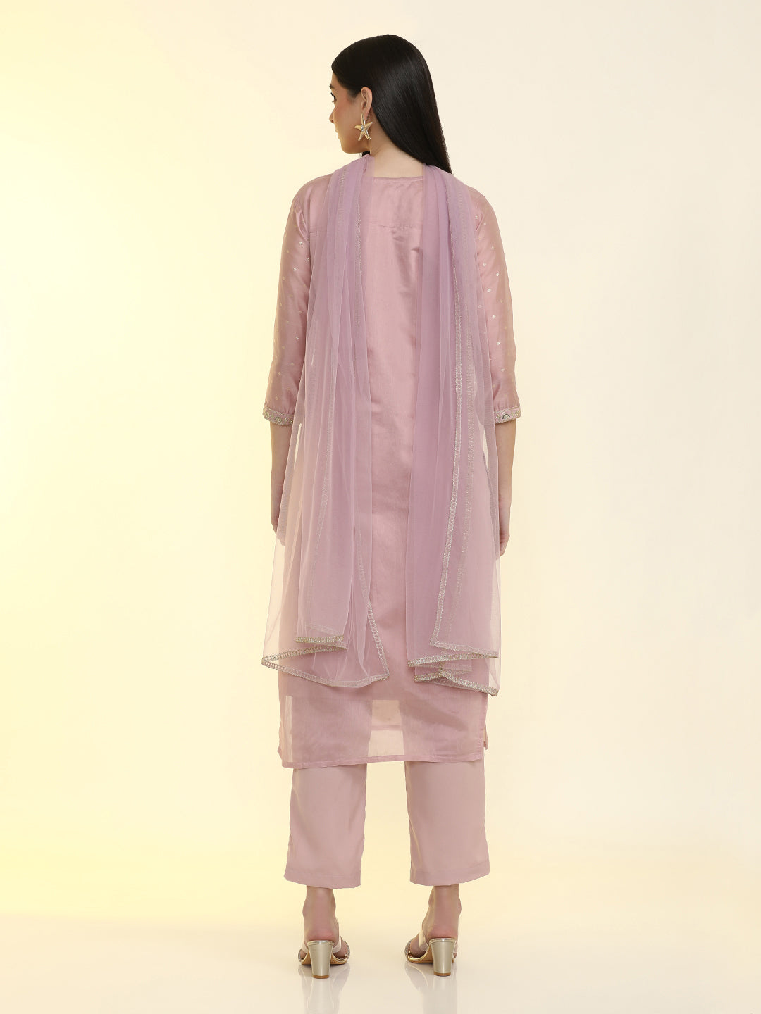 Embroidered Chanderi Cotton Solid Kurta Sets With Net Dupatta