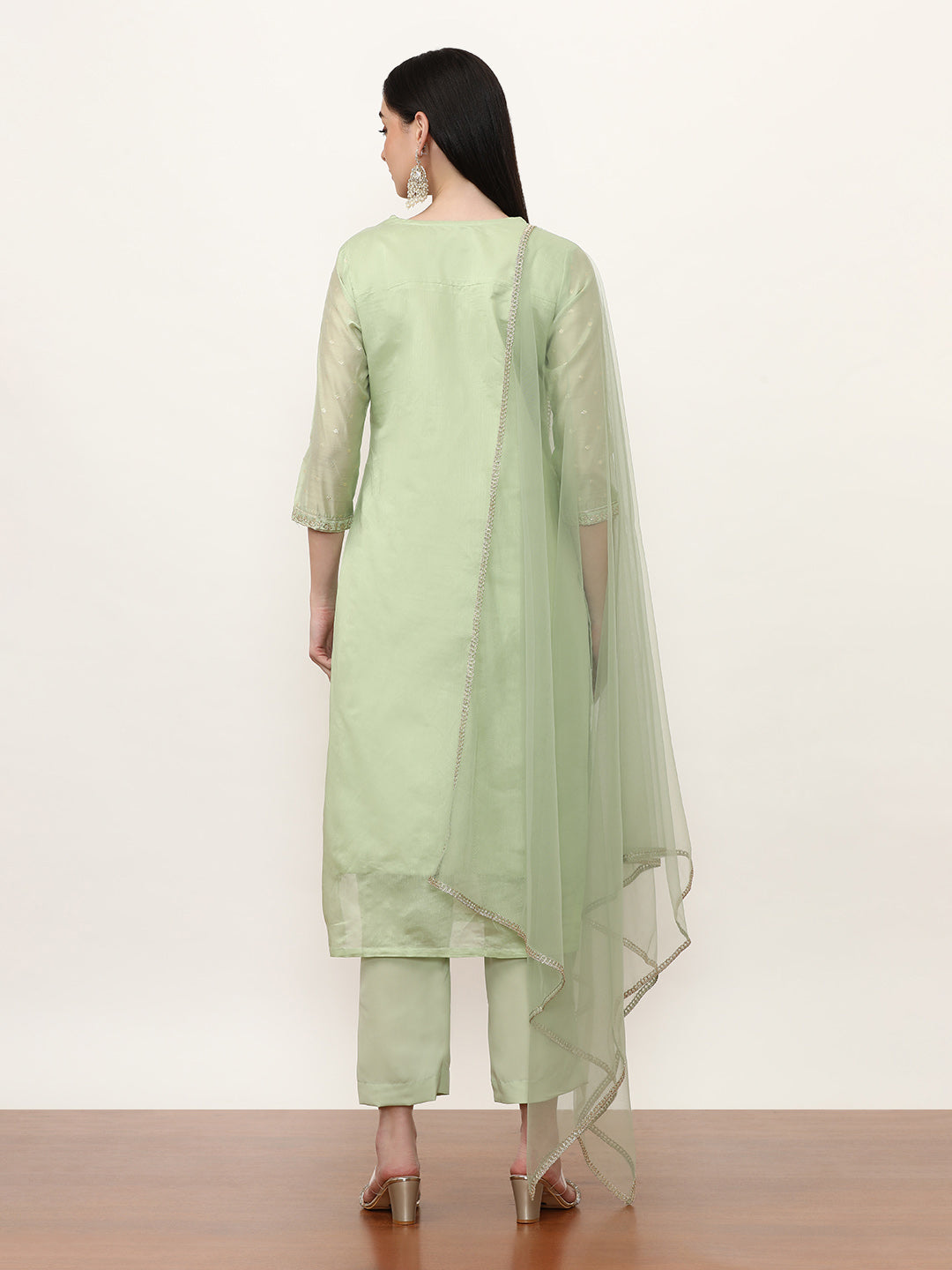 Embroidered Chanderi Cotton Solid Kurta Sets With Net Dupatta