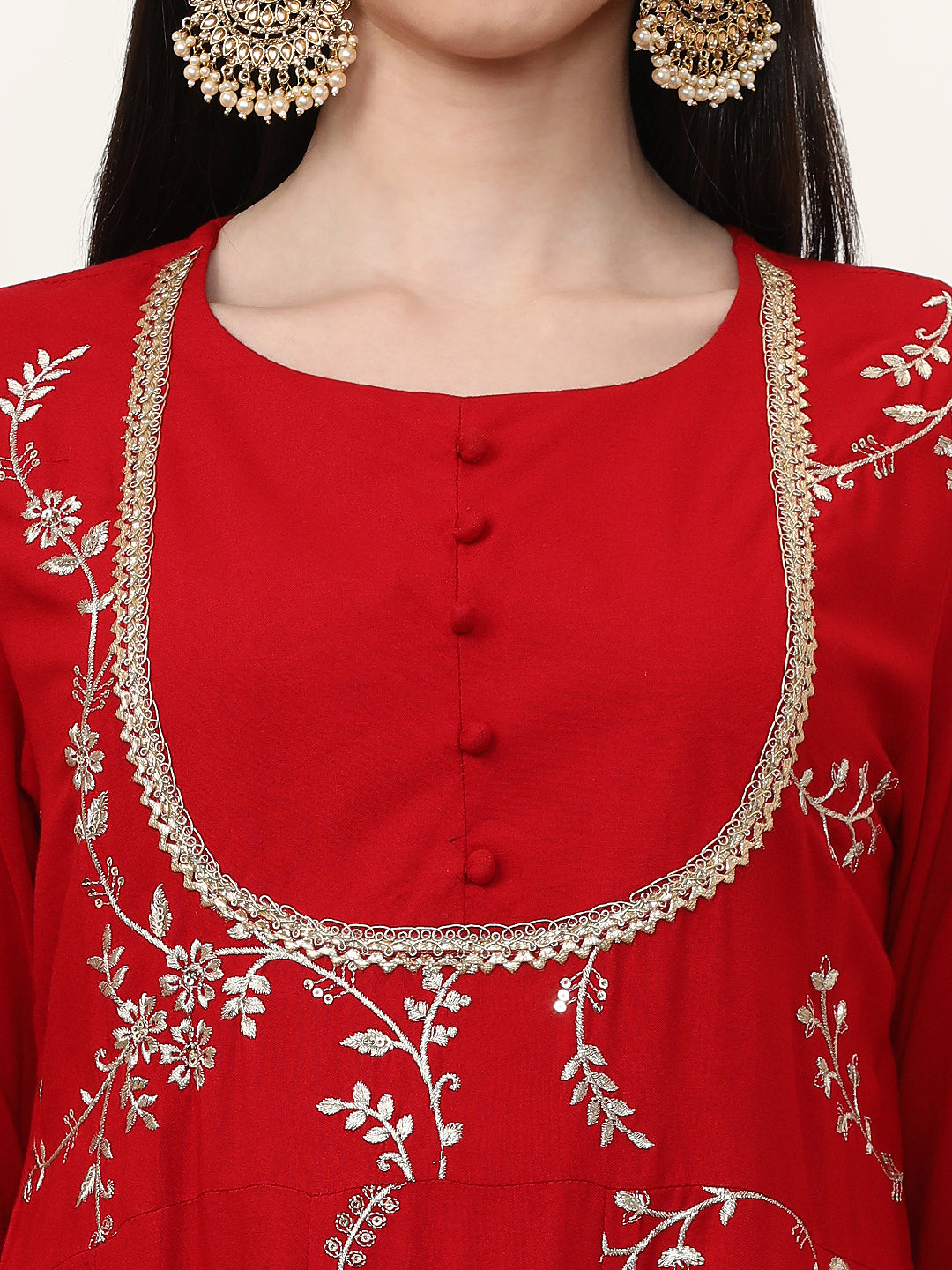 Embroidered Ethnic Motifs Kurta Sets With Poly Chiffon Dupatta