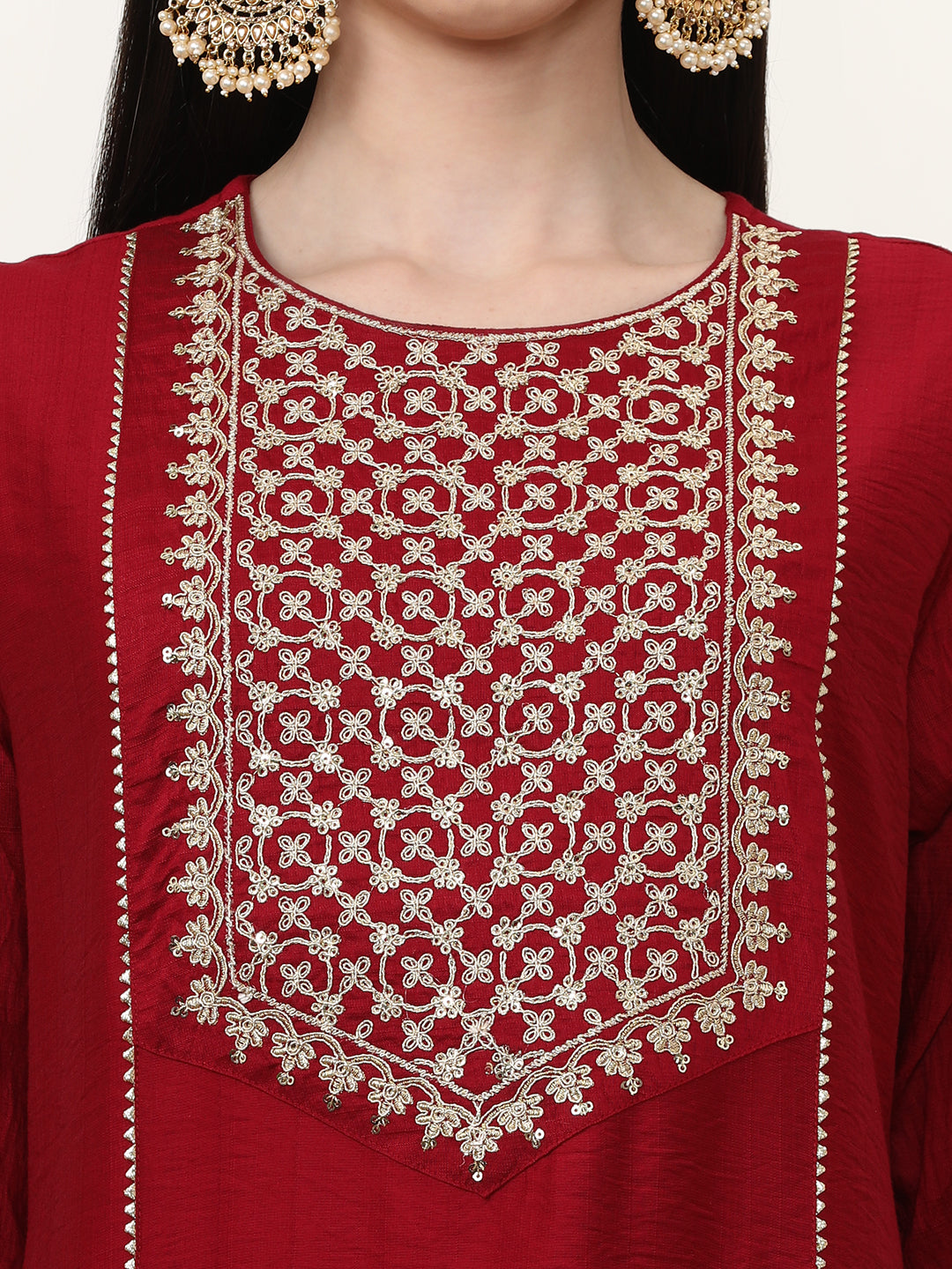 Embroidered Silk Blend Ethnic Motifs Kurta Sets With Net Dupatta