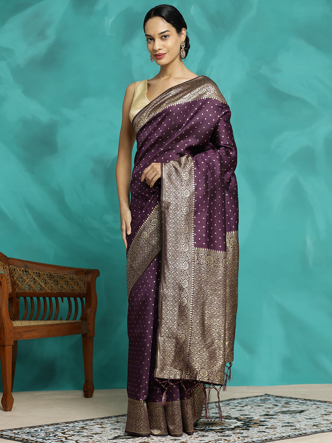 Heavy Purple Zari Woven Banarasi Saree