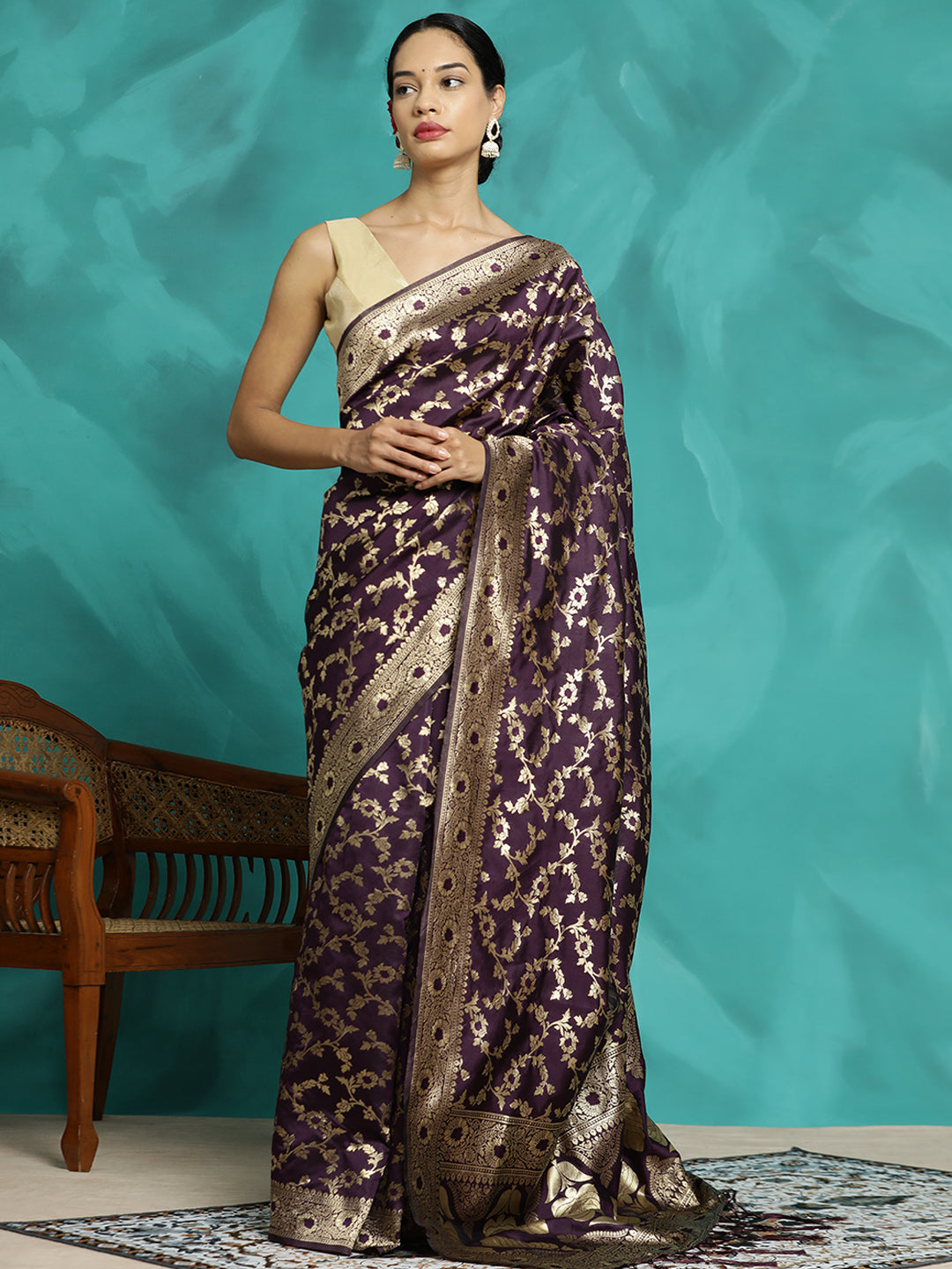 Purple Zari Woven Design Banarasi Saree