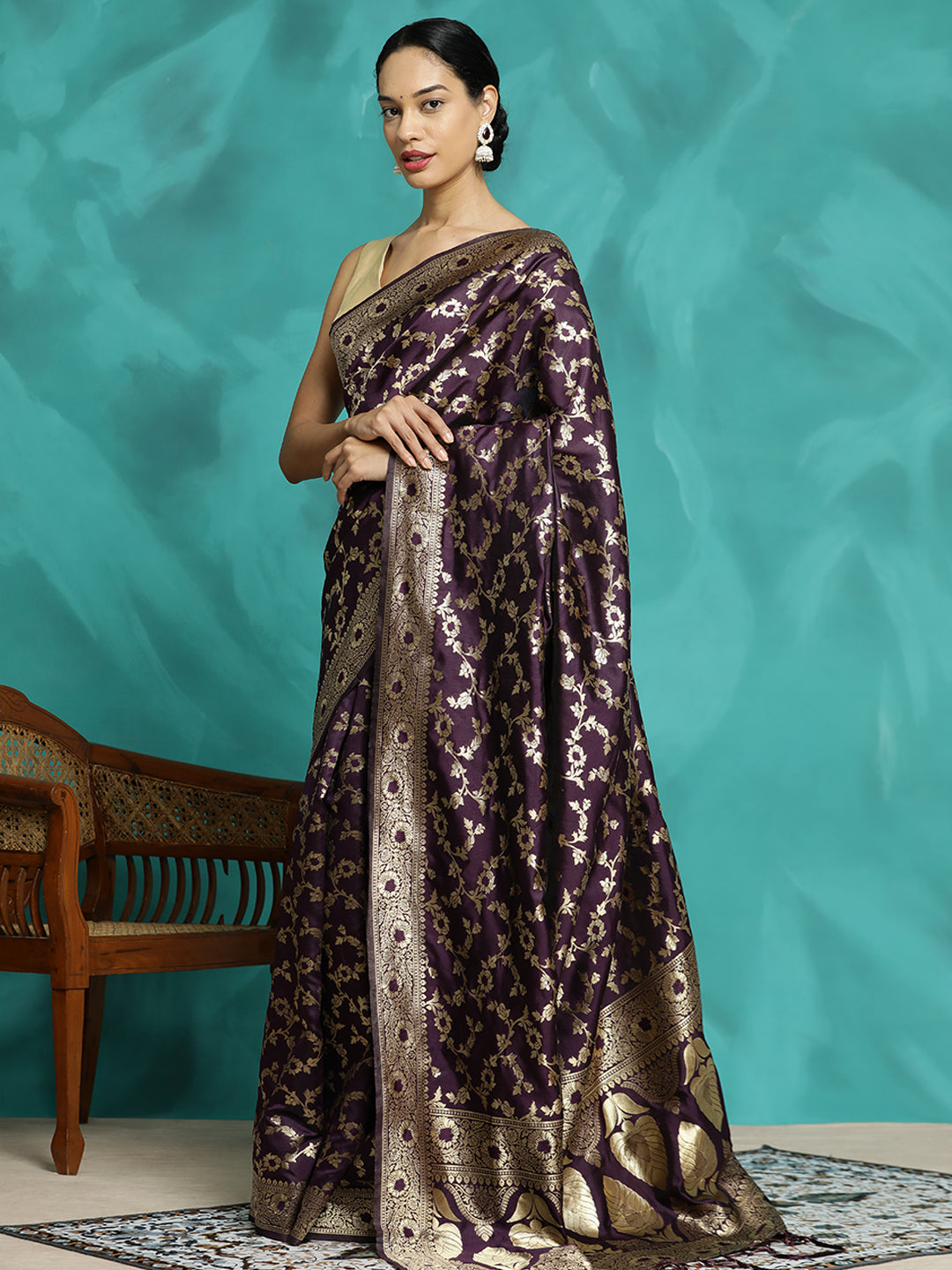 Purple Zari Woven Design Banarasi Saree