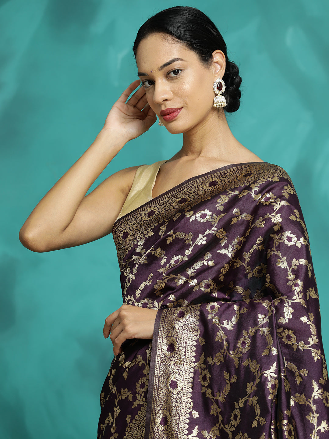 Purple Zari Woven Design Banarasi Saree