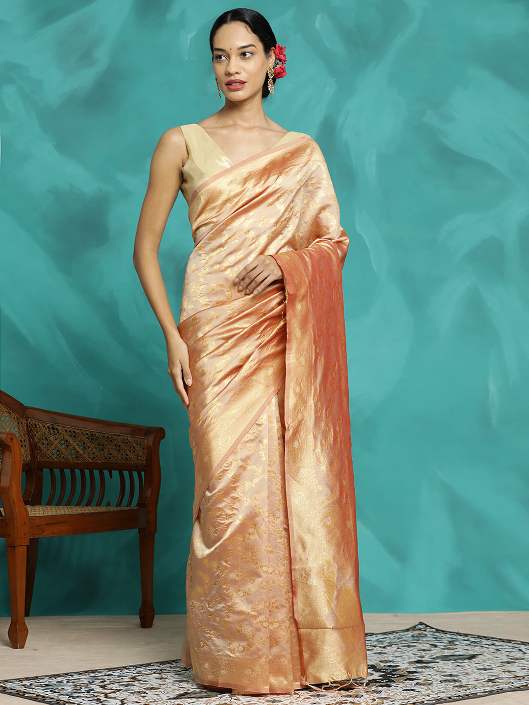 Zari Woven Banarasi Cream Saree