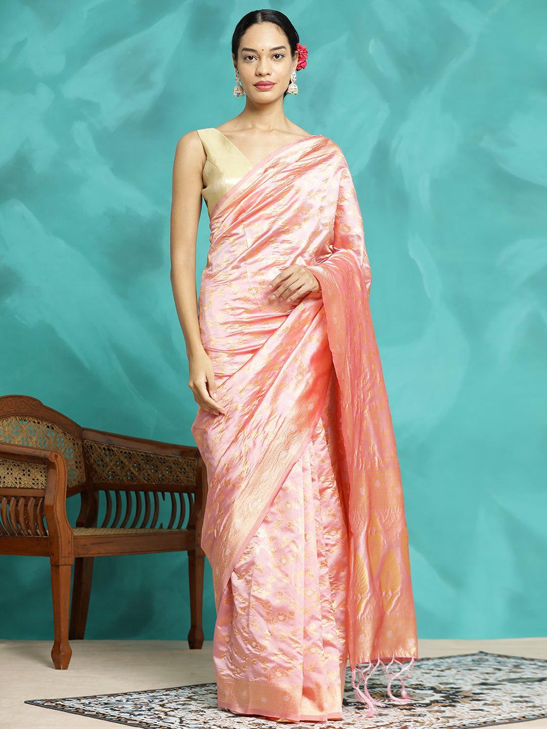 Pink Zari Woven Banarasi Saree