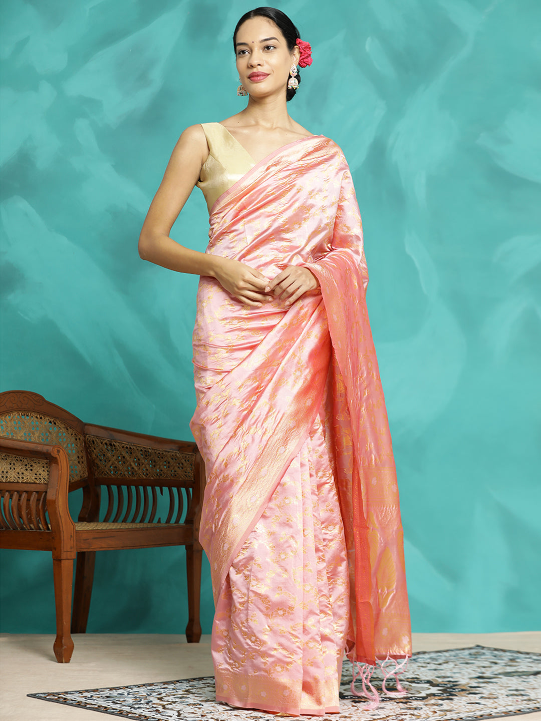 Pink Zari Woven Banarasi Saree