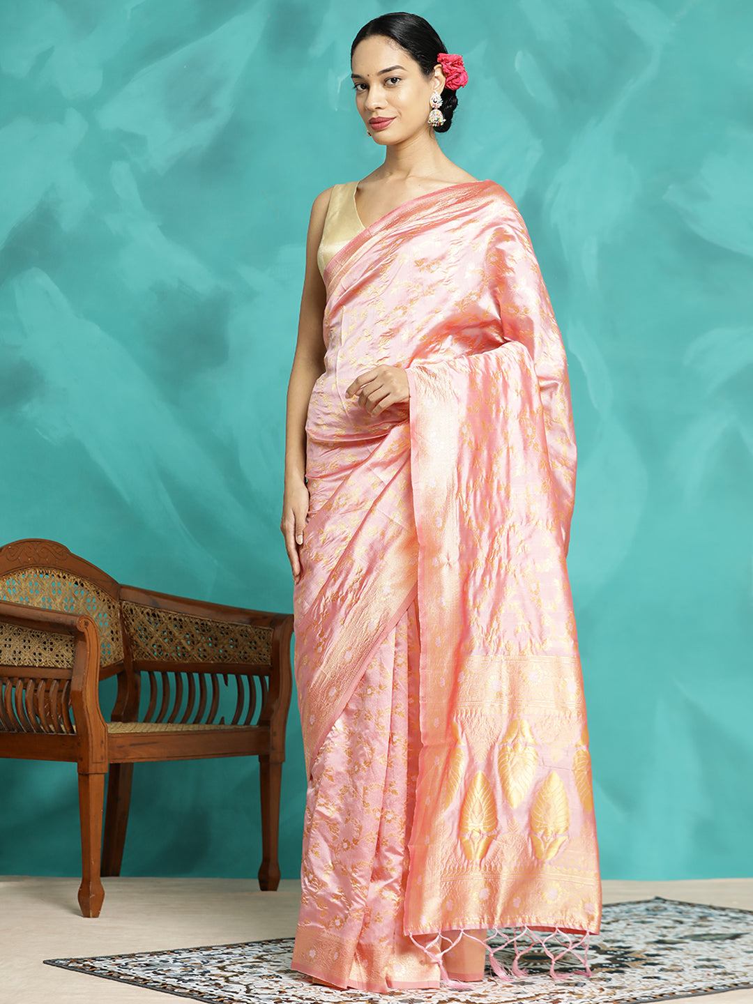 Pink Zari Woven Banarasi Saree