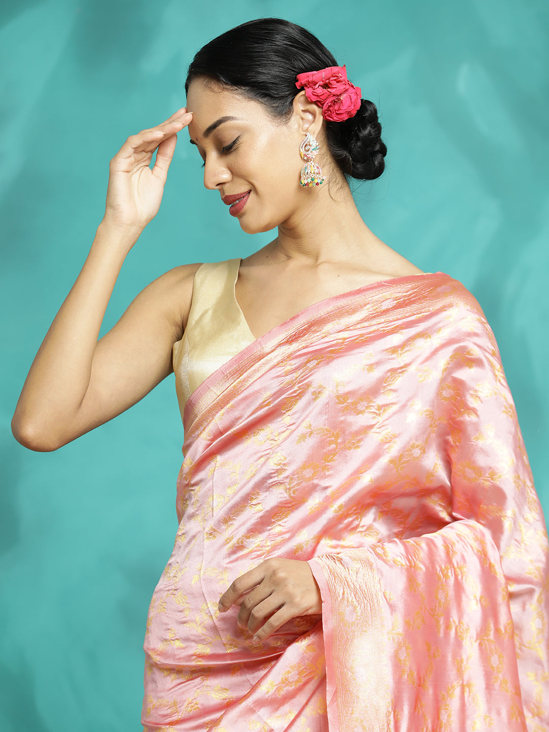 Pink Zari Woven Banarasi Saree