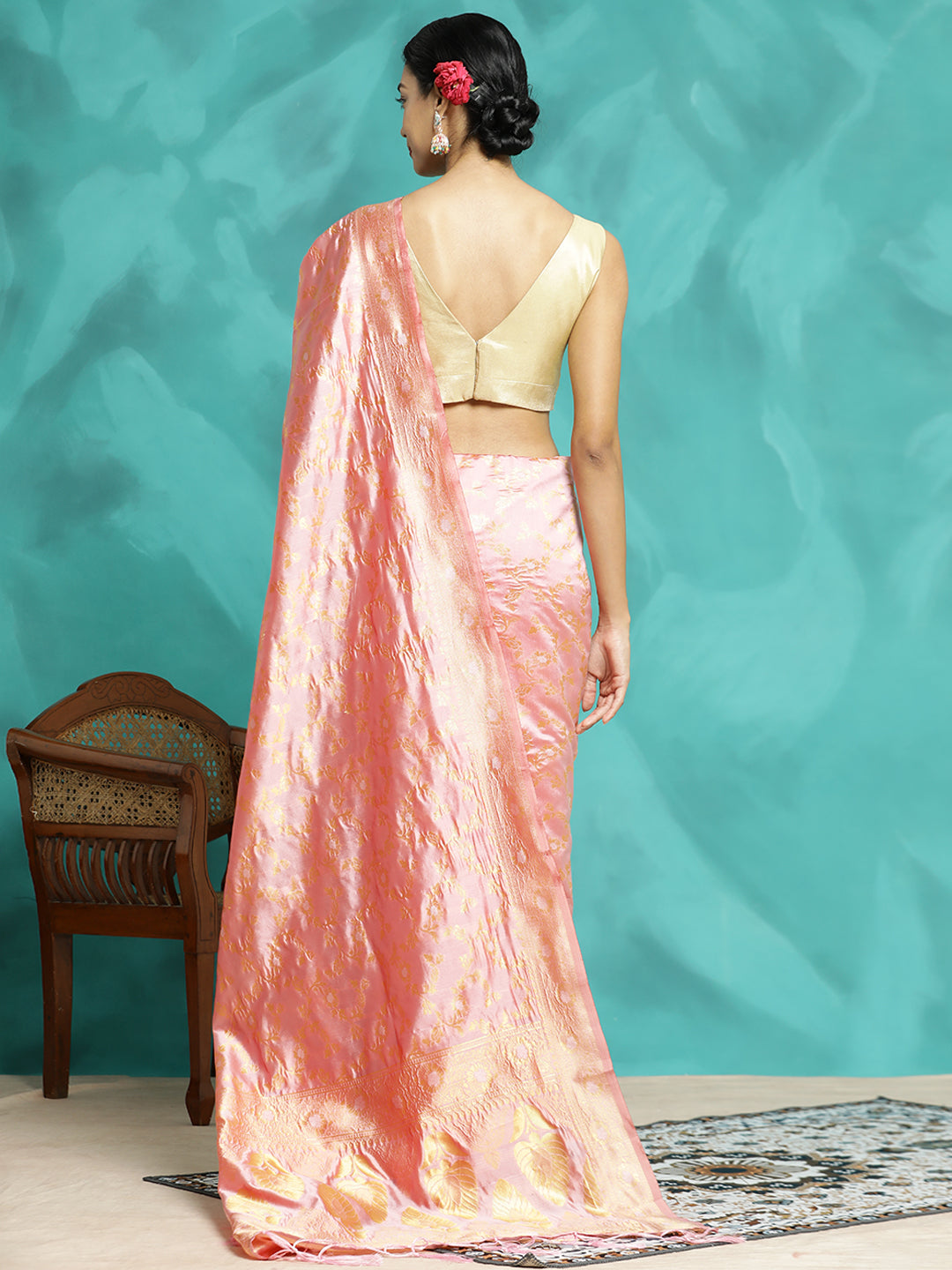 Pink Zari Woven Banarasi Saree