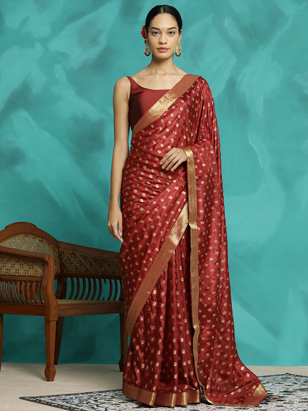 Woven Zari Red Banarasi Saree