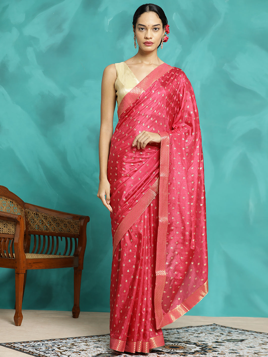 Silk Blend Party Wear Pink Saree