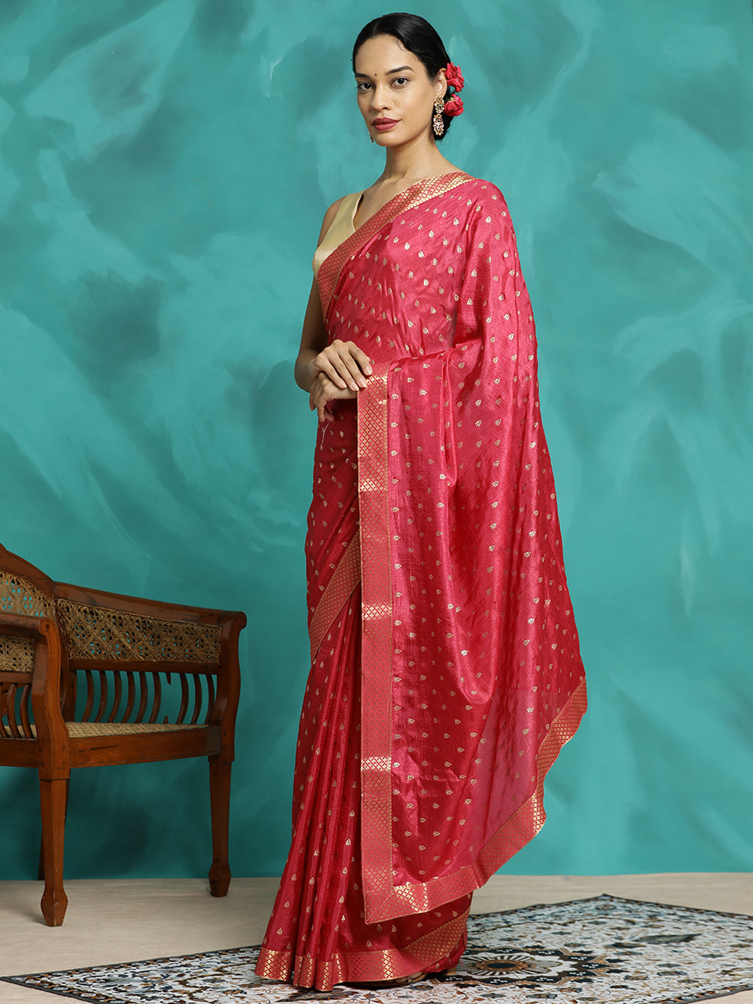 Silk Blend Party Wear Pink Saree