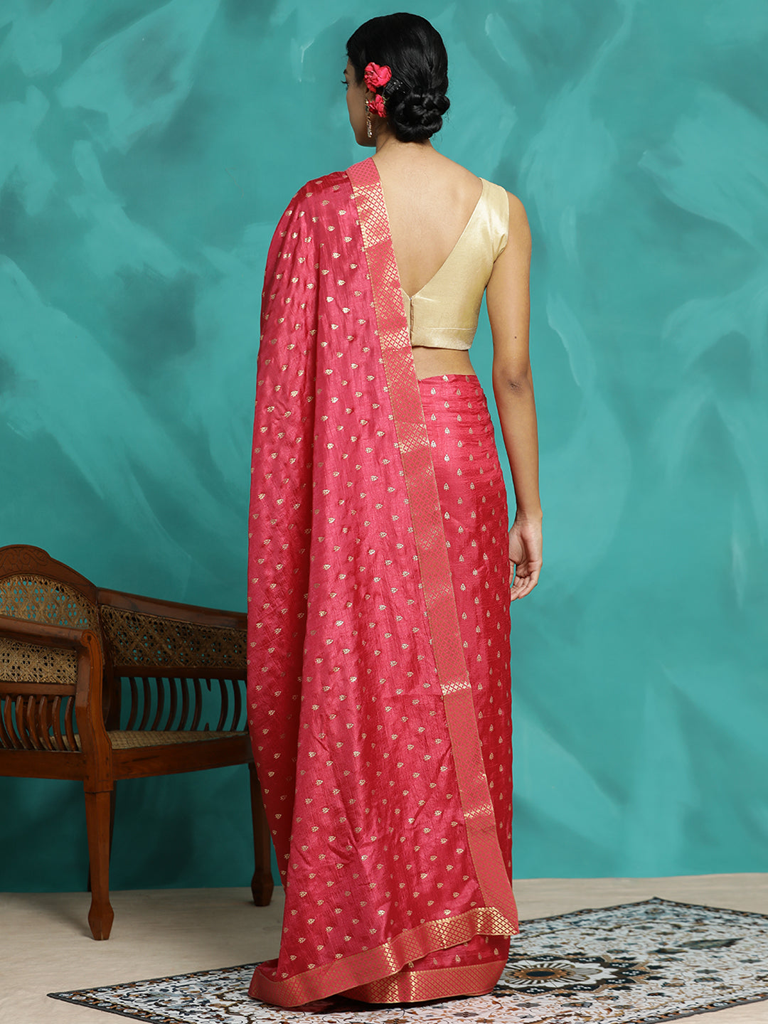 Silk Blend Party Wear Pink Saree