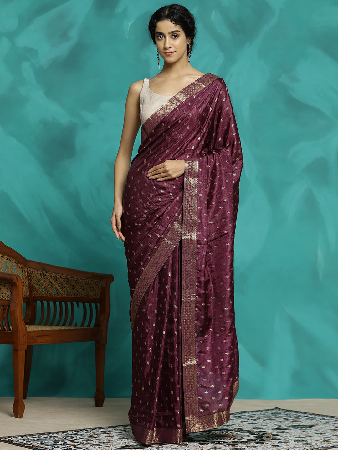 Purple Silk Blend Party Wear Saree