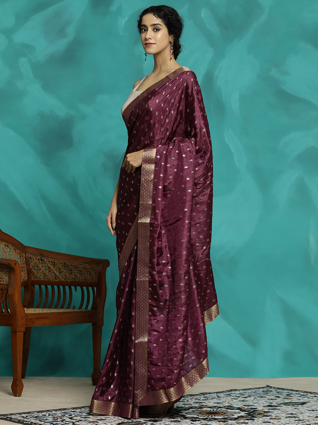 Purple Silk Blend Party Wear Saree