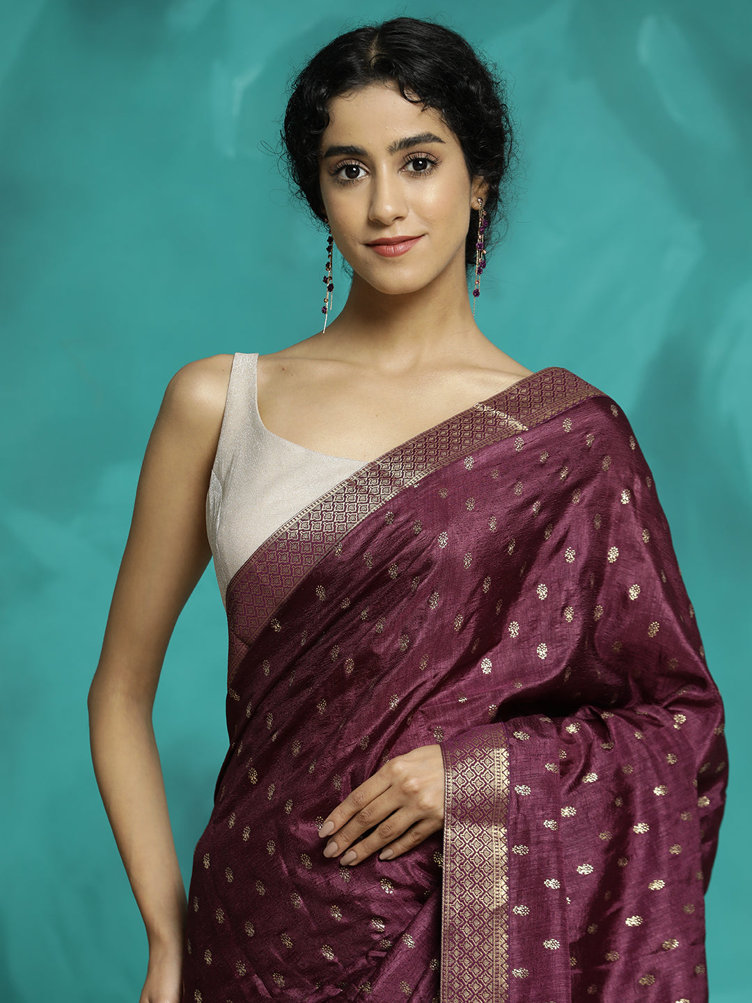 Purple Silk Blend Party Wear Saree