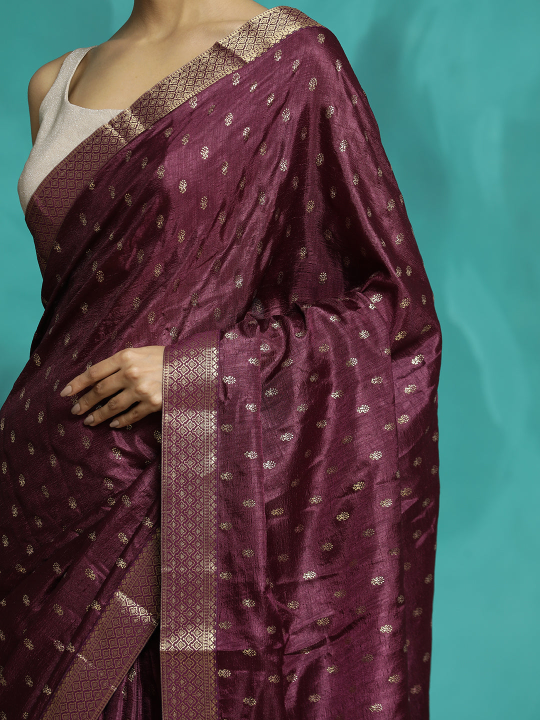 Purple Silk Blend Party Wear Saree