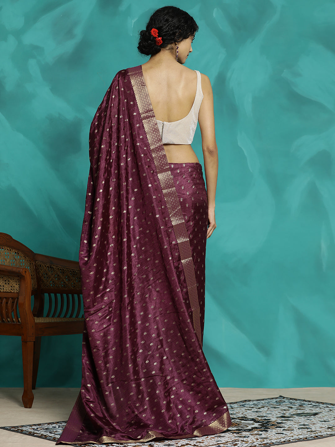 Purple Silk Blend Party Wear Saree