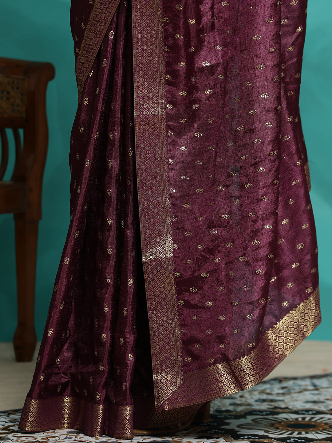 Purple Silk Blend Party Wear Saree