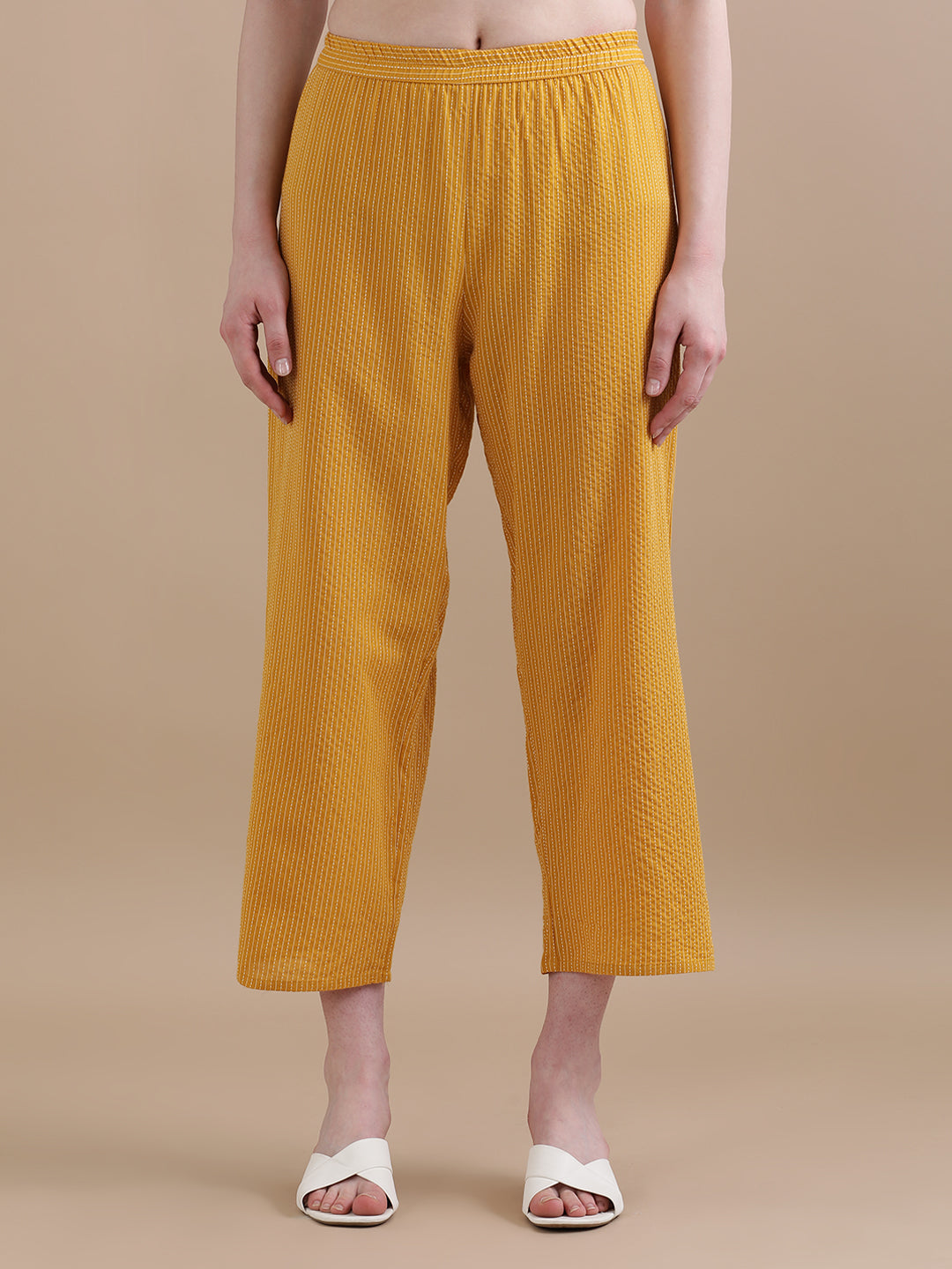 Pure Cotton Solid Kantha Work Kurta With Pant