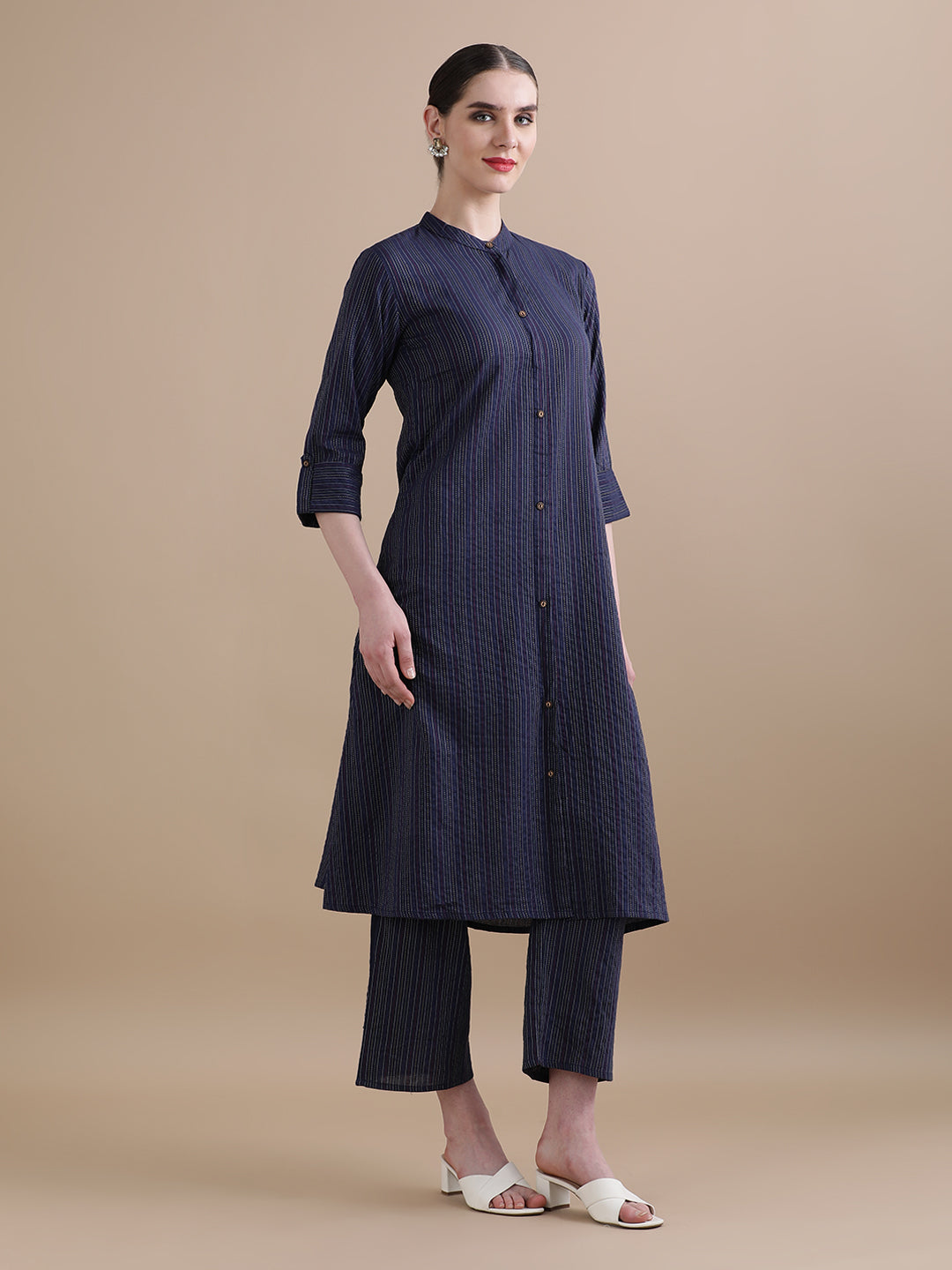 Pure Cotton Solid Kantha Work Kurta With Pant