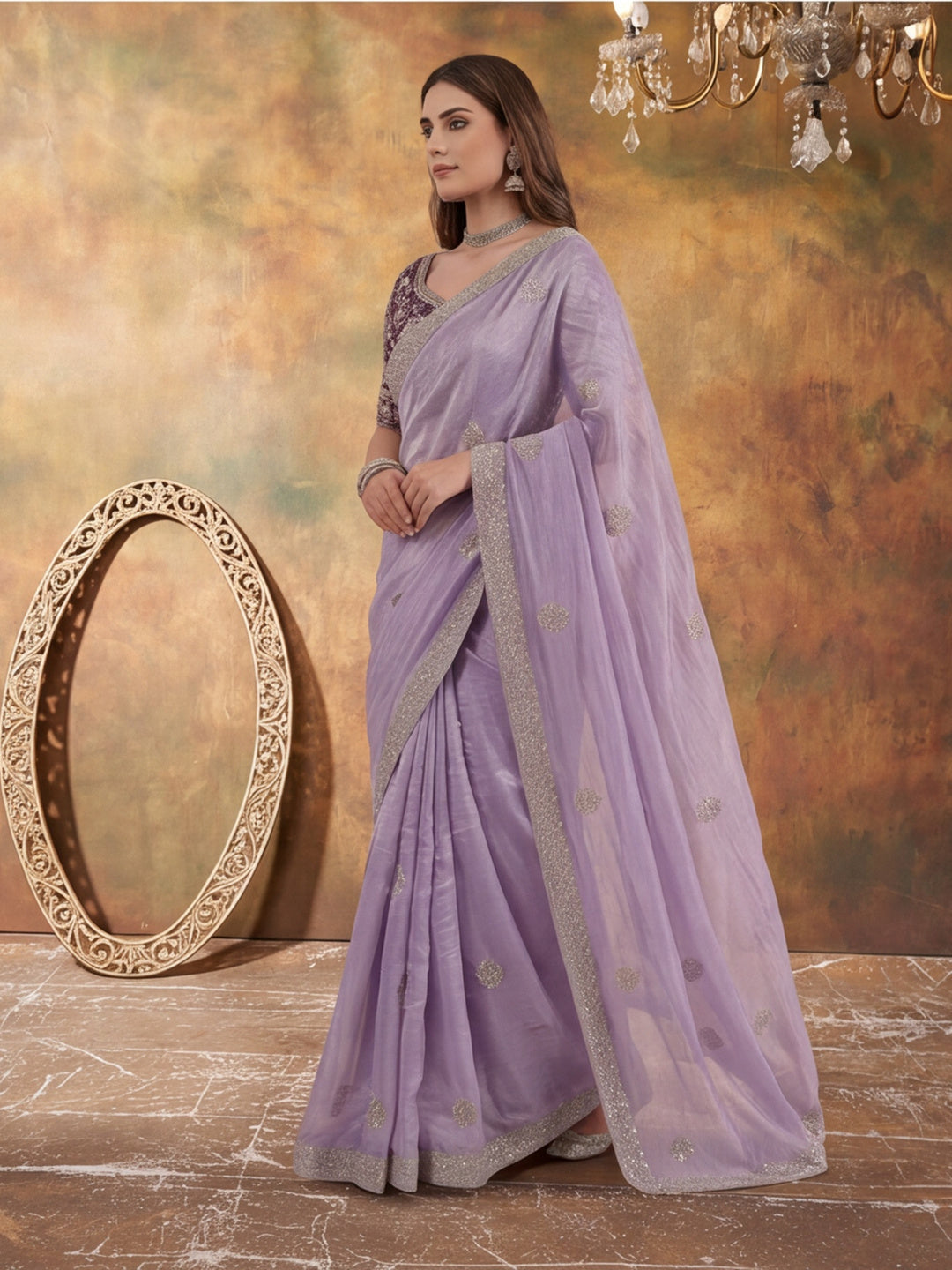 Pure Fandy Satin Pallu Embroidery With Border With Unstitched Blouse Piece