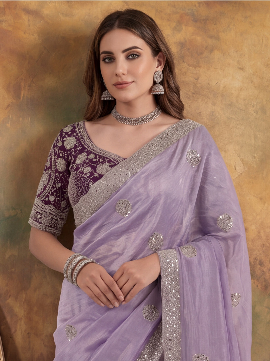 Pure Fandy Satin Pallu Embroidery With Border With Unstitched Blouse Piece