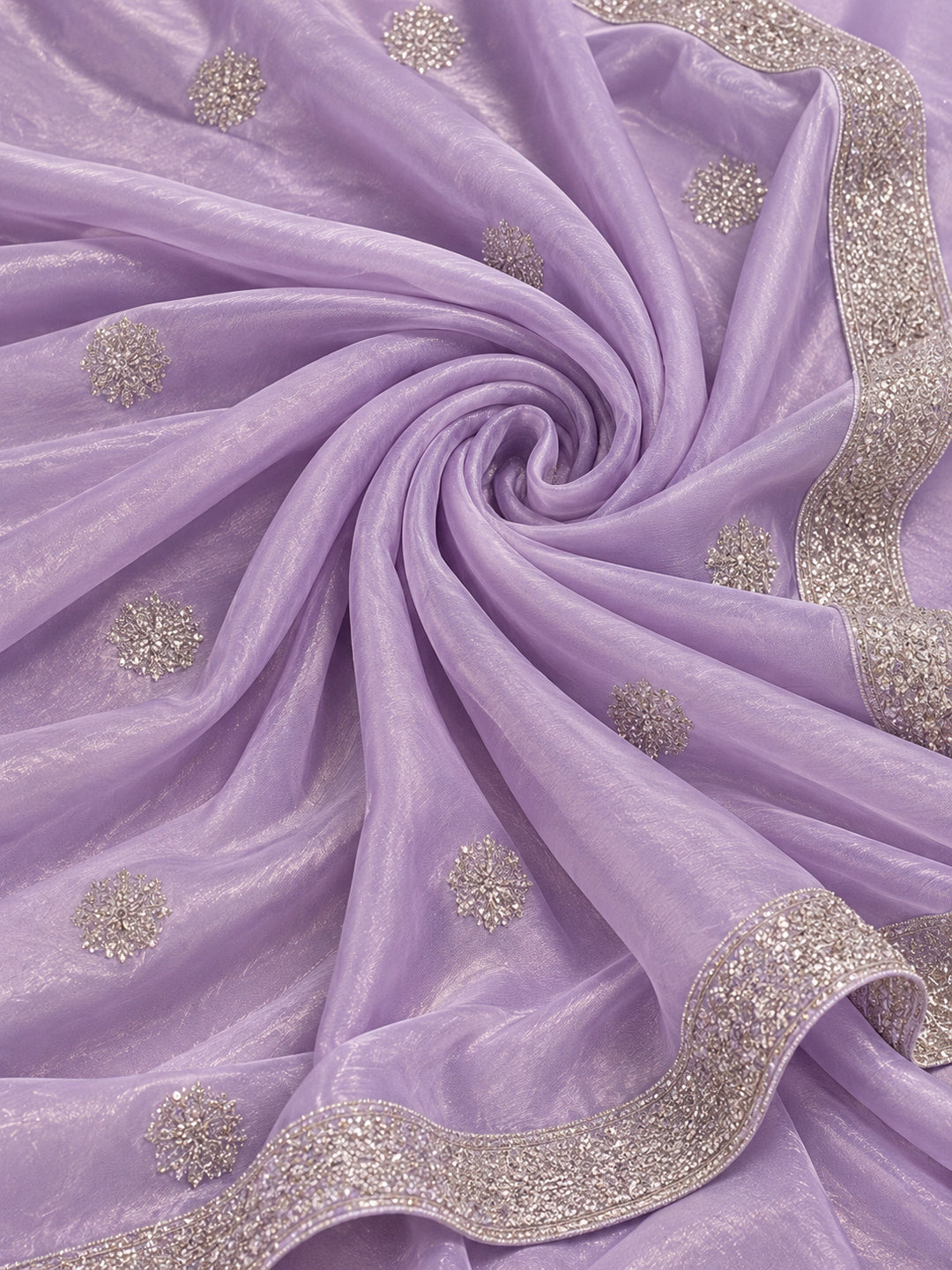 Pure Fandy Satin Pallu Embroidery With Border With Unstitched Blouse Piece