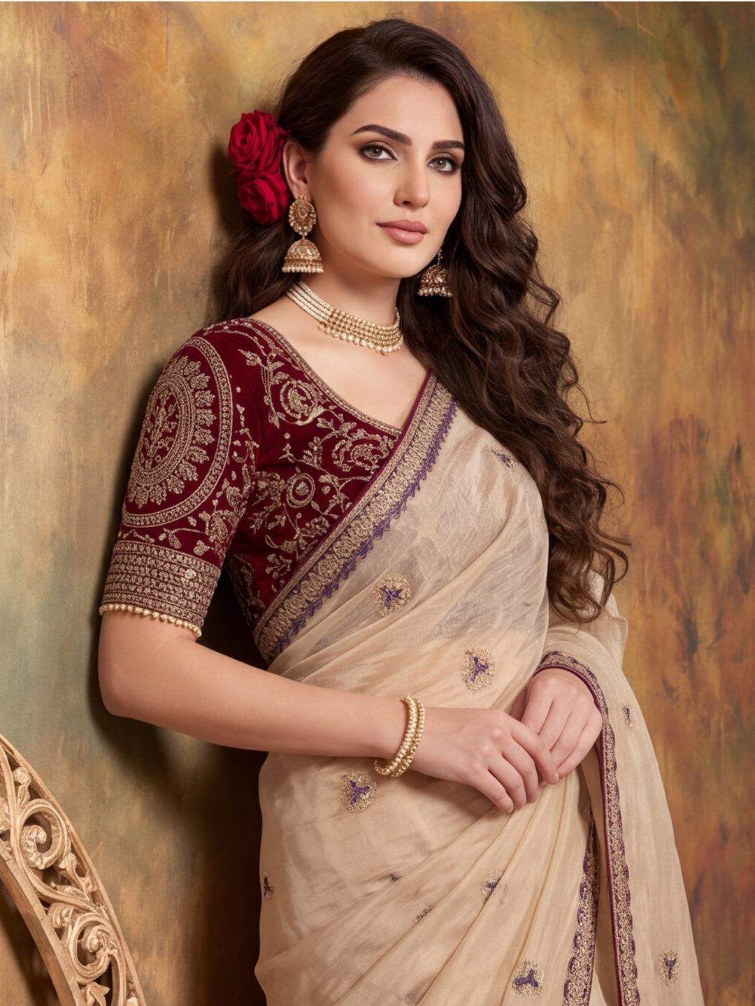 Silk Embroidery Sequence Work Saree With Multi Arco Border With Unstitched Blouse Piece