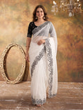 Designer Crunchy Silk Embroidery pallu Work Saree With Unstitched Blouse Piece