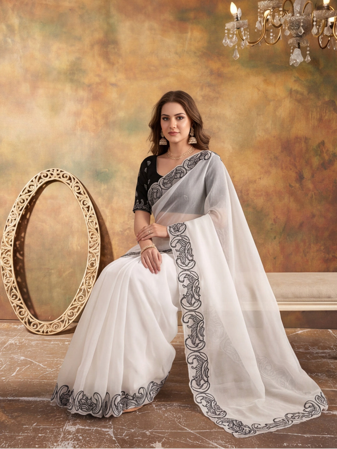 Designer Crunchy Silk Embroidery pallu Work Saree With Unstitched Blouse Piece