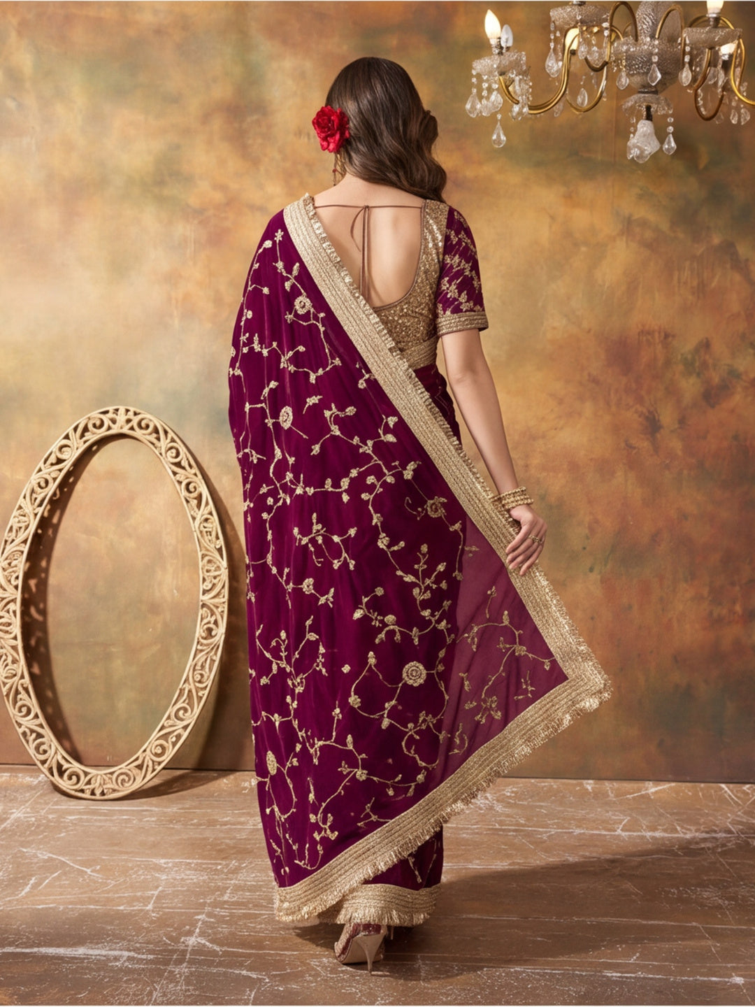 Pure Fandy Satin Pallu Beads Embroidery Work Saree With Unstitched Blouse Piece