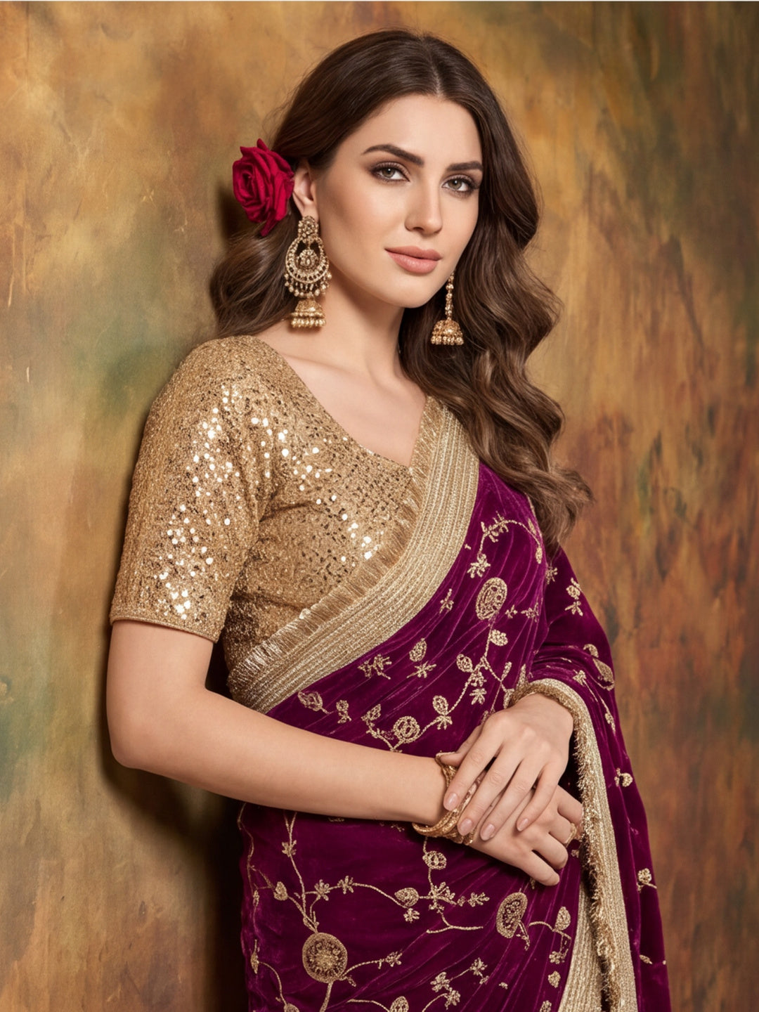 Pure Fandy Satin Pallu Beads Embroidery Work Saree With Unstitched Blouse Piece