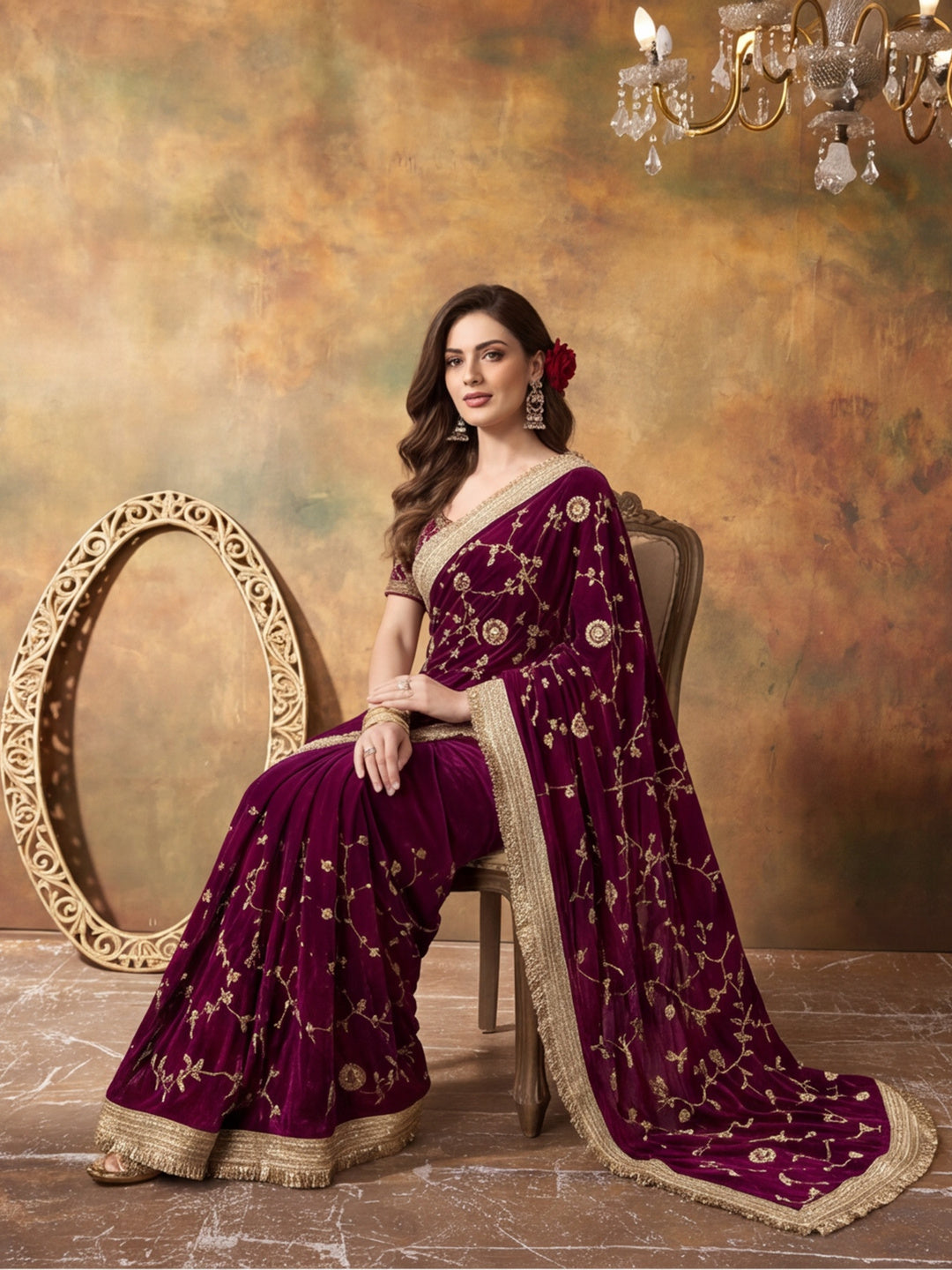 Pure Fandy Satin Pallu Beads Embroidery Work Saree With Unstitched Blouse Piece